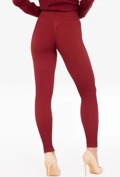 Bordowe legginsy w prążek Nana