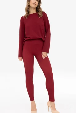Bordowe legginsy w prążek Nana