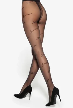Transparentne rajstopy z napisami Lovely wz. 04